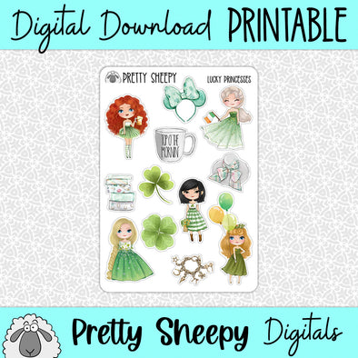 Lucky Princesses Printable Stickers PNG Digital Download