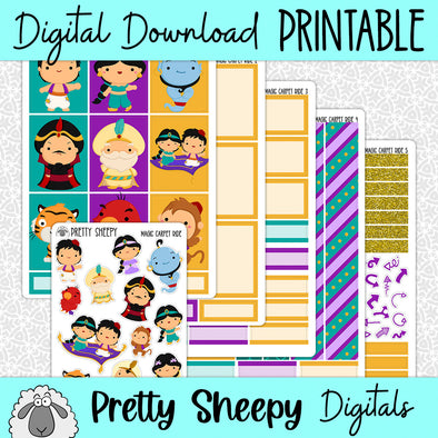 Magic Carpet Ride Printable Planner Stickers PNG Digital Download Weekly Vertical Kit