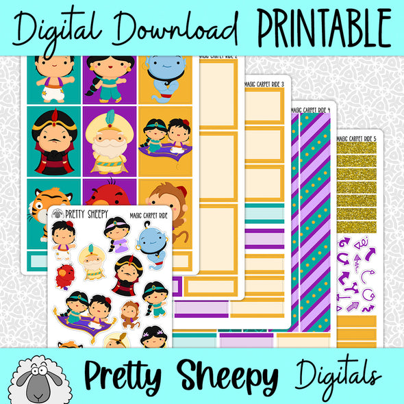 Magic Carpet Ride Printable Planner Stickers PNG Digital Download Weekly Vertical Kit