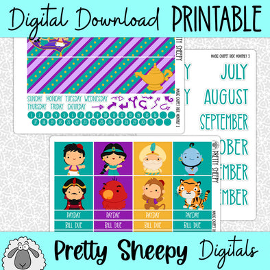 Magic Carpet Ride Printable Planner Stickers PNG Digital Download Monthly Kit
