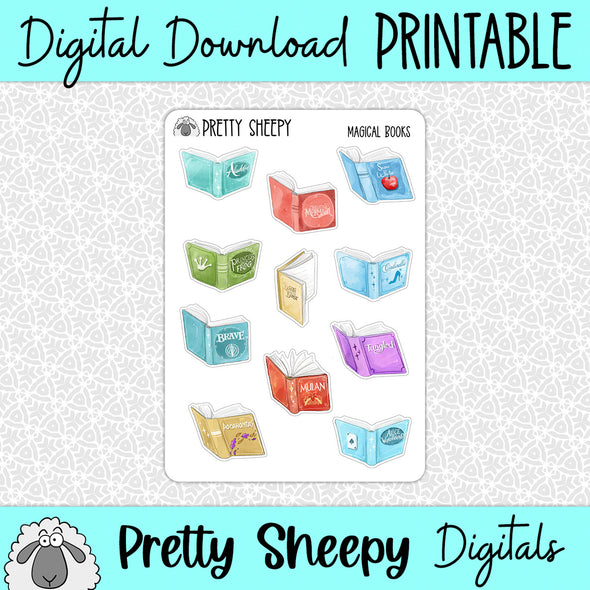 Magical Books Printable Stickers PNG Digital Download