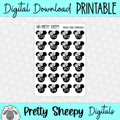 Magical Cruise Countdown 1 Printable Stickers PNG Digital Download