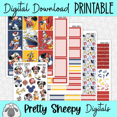 Magical Cruise Printable Planner Stickers PNG Digital Download Weekly Vertical Kit