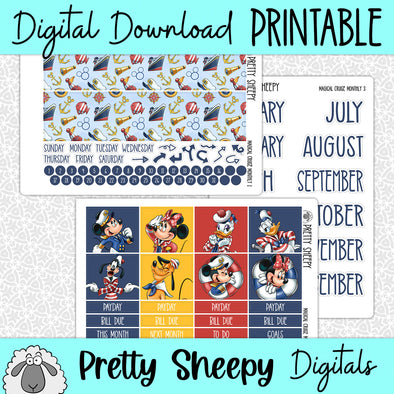 Magical Cruise Printable Planner Stickers PNG Digital Download Monthly Kit