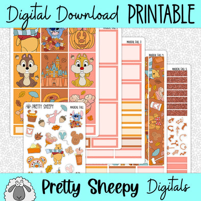 Magical Fall Printable Planner Stickers PNG Digital Download Weekly Vertical Kit