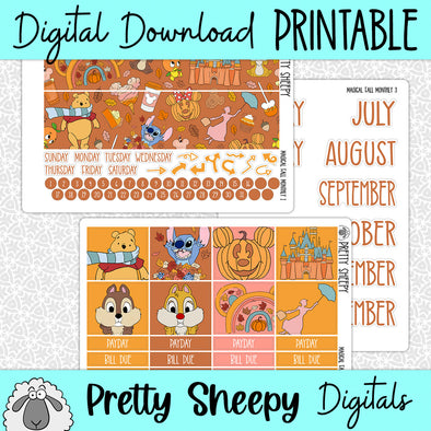 Magical Fall Printable Planner Stickers PNG Digital Download Monthly Kit