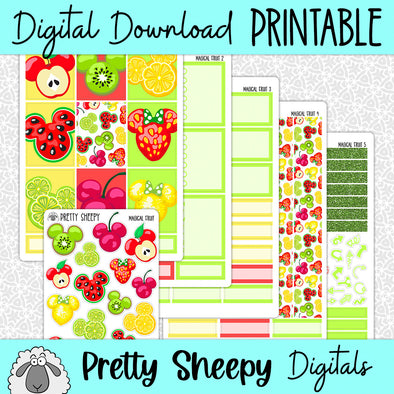 Magical Fruit Printable Planner Stickers PNG Digital Download Weekly Vertical Kit