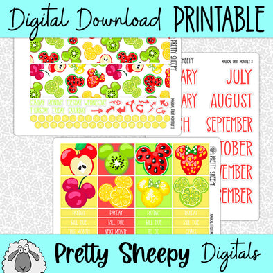Magical Fruit Printable Planner Stickers PNG Digital Download Monthly Kit
