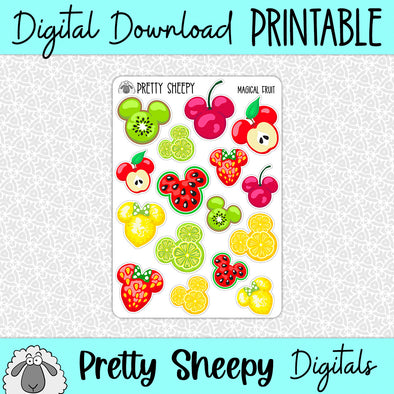 Magical Fruit Printable Stickers PNG Digital Download
