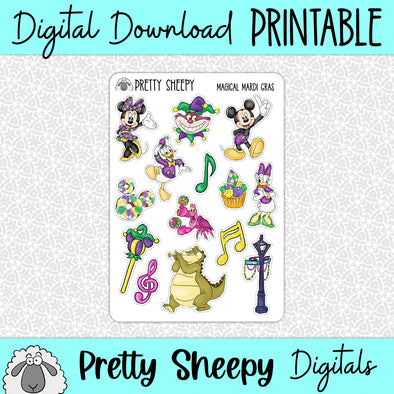 Magical Mardi Gras Printable Stickers PNG Digital Download