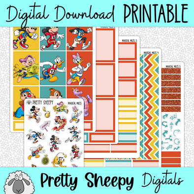 Magical Miles Printable Planner Stickers PNG Digital Download Weekly Vertical Kit