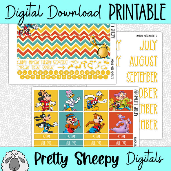 Magical Miles Printable Planner Stickers PNG Digital Download Monthly Kit