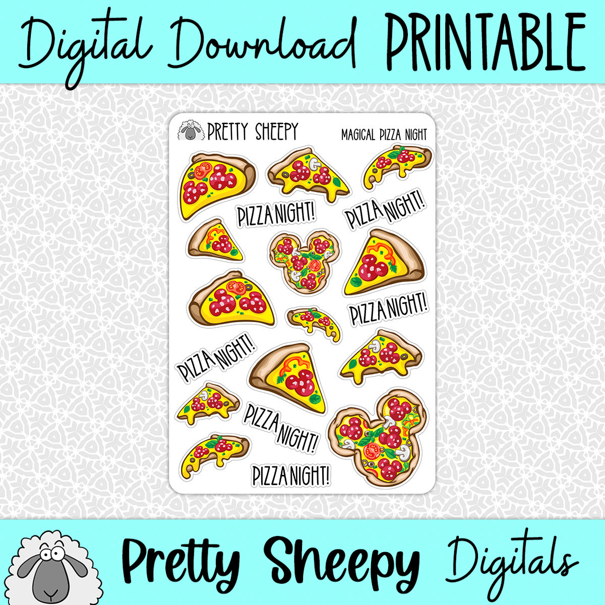 Magical Pizza Night Printable Stickers PNG Digital Download – Pretty Sheepy