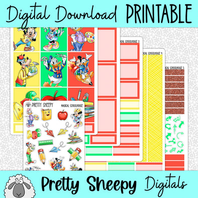 Magical Schoolhouse Printable Planner Stickers PNG Digital Download Weekly Vertical Kit