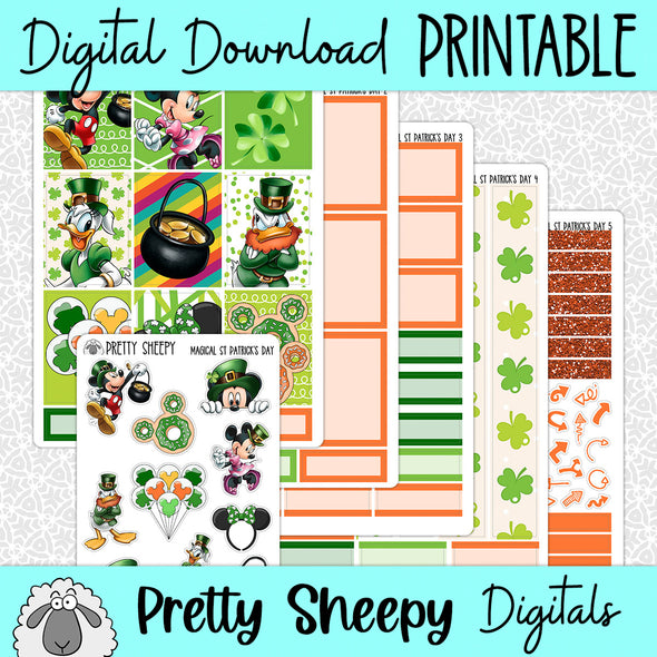 Magical St. Patrick's Day Printable Planner Stickers PNG Digital Download Weekly Vertical Kit