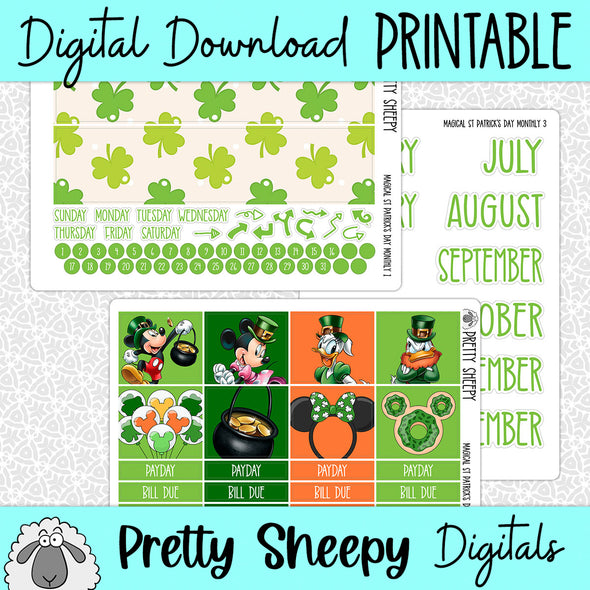 Magical St. Patrick's Day Printable Planner Stickers PNG Digital Download Monthly Kit