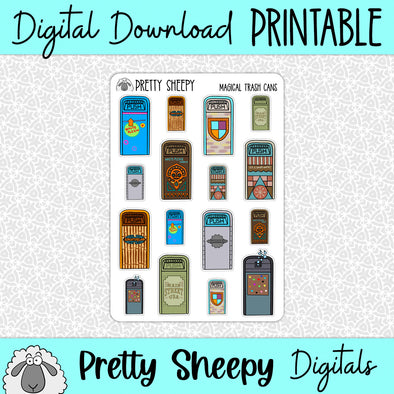 Magical Trash Cans Printable Stickers PNG Digital Download