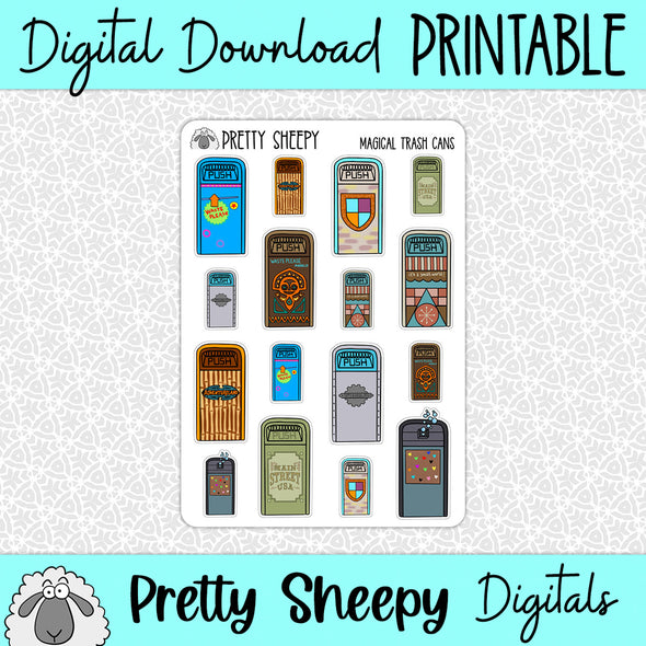 Magical Trash Cans Printable Stickers PNG Digital Download