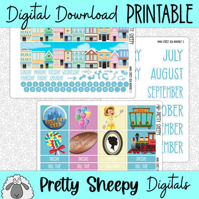 Main Street USA Printable Planner Stickers PNG Digital Download Monthly Kit
