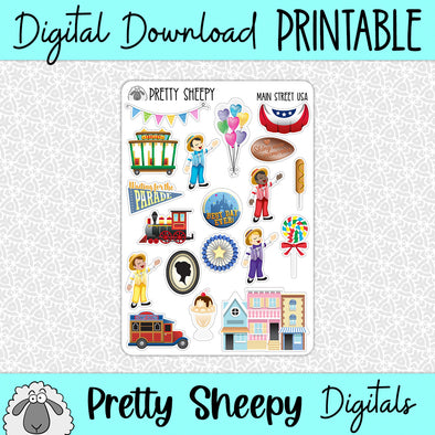 Main Street USA Printable Stickers PNG Digital Download