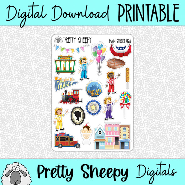 Main Street USA Printable Stickers PNG Digital Download