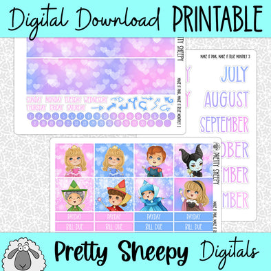 Make it Pink, Make it Blue Printable Planner Stickers PNG Digital Download Monthly Kit