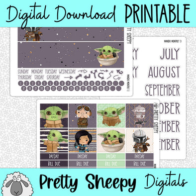 Mando Printable Planner Stickers PNG Digital Download Monthly Kit