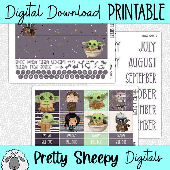 Mando Printable Planner Stickers PNG Digital Download Monthly Kit