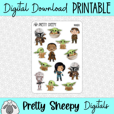 Mando Printable Stickers PNG Digital Download