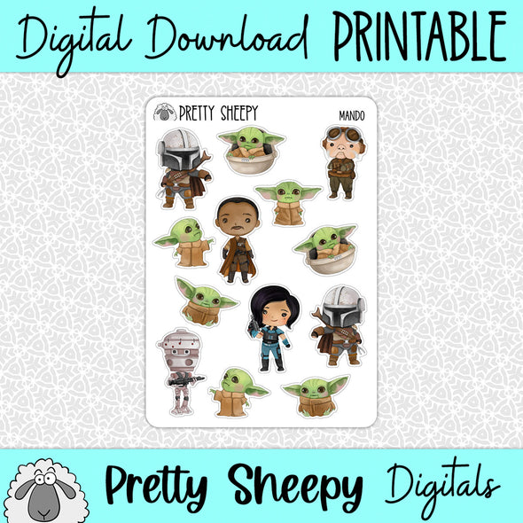 Mando Printable Stickers PNG Digital Download