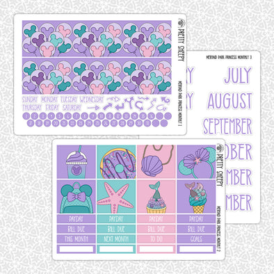 Mermaid Park Princess Monthly Kit for EC Planner | Monthly Planner Stickers