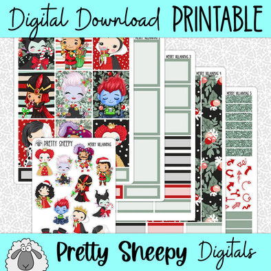 Merry Villainmas Printable Planner Stickers PNG Digital Download Weekly Vertical Kit