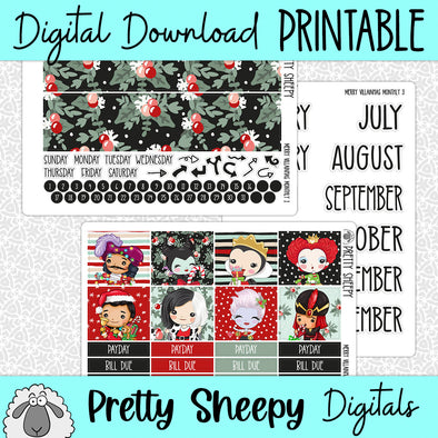 Merry Villainmas Printable Planner Stickers PNG Digital Download Monthly Kit