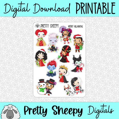 Merry Villainmas Printable Stickers PNG Digital Download