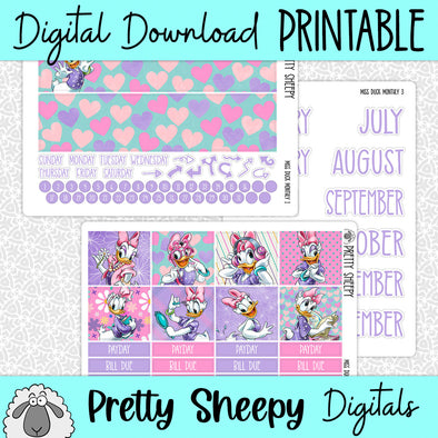 Miss Duck Printable Planner Stickers PNG Digital Download Monthly Kit