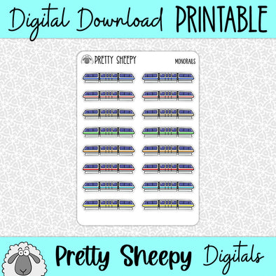 Monorails Printable Stickers PNG Digital Download