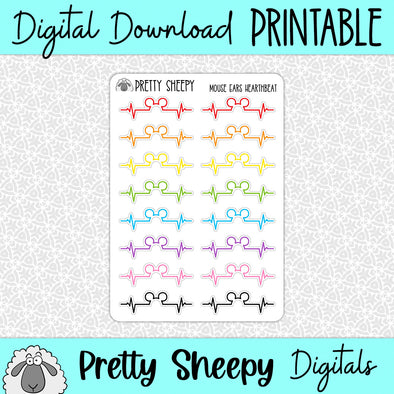 Mouse Heartbeats Printable Stickers PNG Digital Download