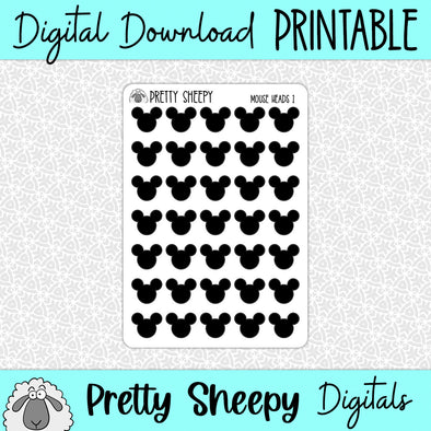 Mouse Heads Printable Stickers PNG Digital Download