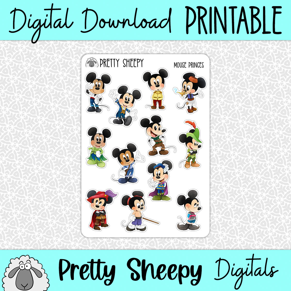 Printable Pmouse Sticker Mouse Princes Printable Stickers PNG Digital Download – Pretty Sheepy
