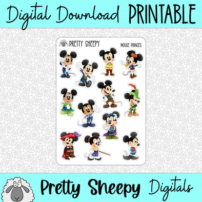 Mouse Princes Printable Stickers PNG Digital Download