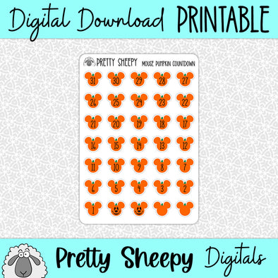 Halloween Mouse Pumpkin Countdown Printable Stickers PNG Digital Download