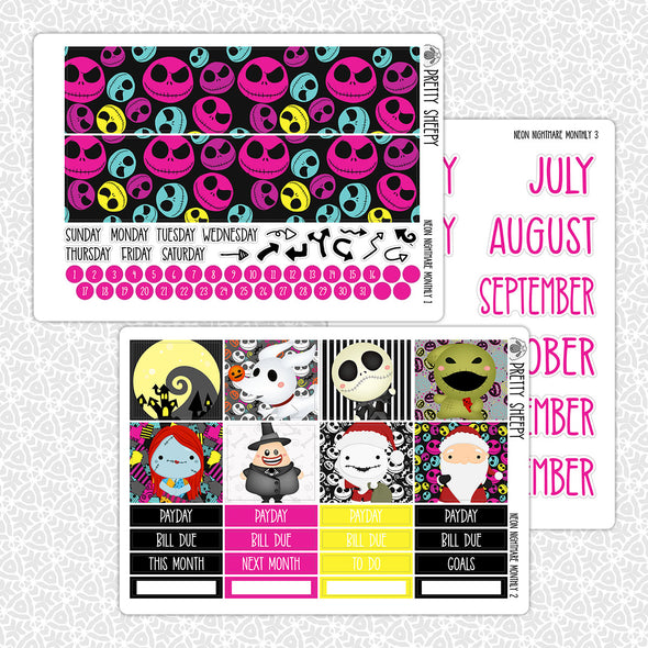 Neon Nightmare Monthly Kit for EC Planner | Monthly Planner Stickers