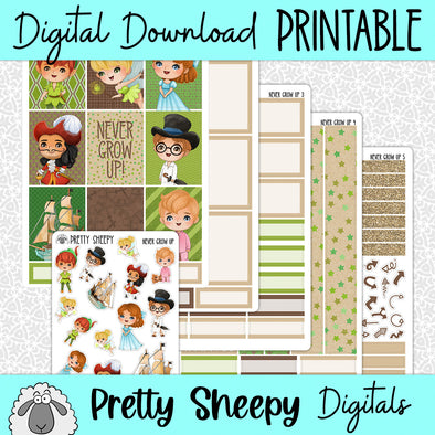 Never Grow Up Printable Planner Stickers PNG Digital Download Weekly Vertical Kit
