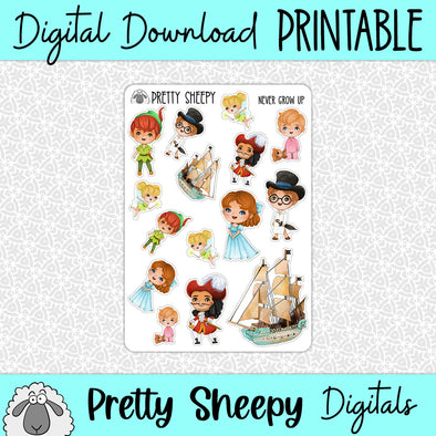 Never Grow Up Printable Stickers PNG Digital Download