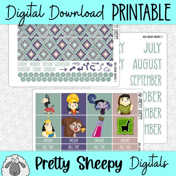 New Groove Printable Planner Stickers PNG Digital Download Monthly Kit