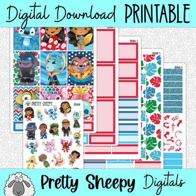Ohana Printable Planner Stickers PNG Digital Download Weekly Vertical Kit