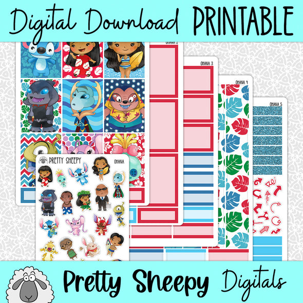Ohana Printable Planner Stickers PNG Digital Download Weekly Vertical Kit