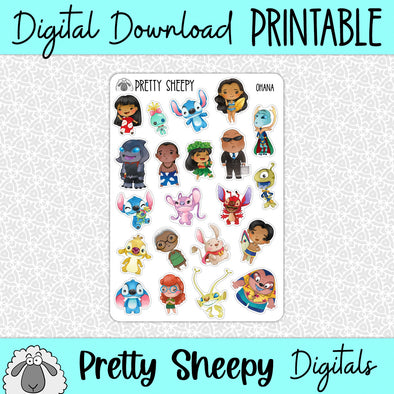 Ohana Printable Stickers PNG Digital Download