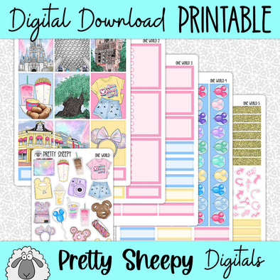 One World Printable Planner Stickers PNG Digital Download Weekly Vertical Kit
