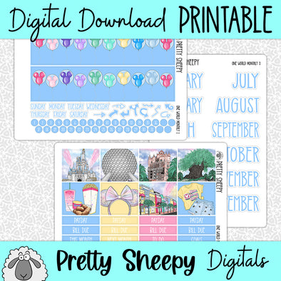 One World Printable Planner Stickers PNG Digital Download Monthly Kit